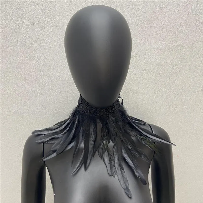 Schals Frauen Schwarz Feder Halsband Kragen Sexy Spitze Hals Abdeckung Punk Cape Schal Party Cosplay Natürlich Mit Gefälschte