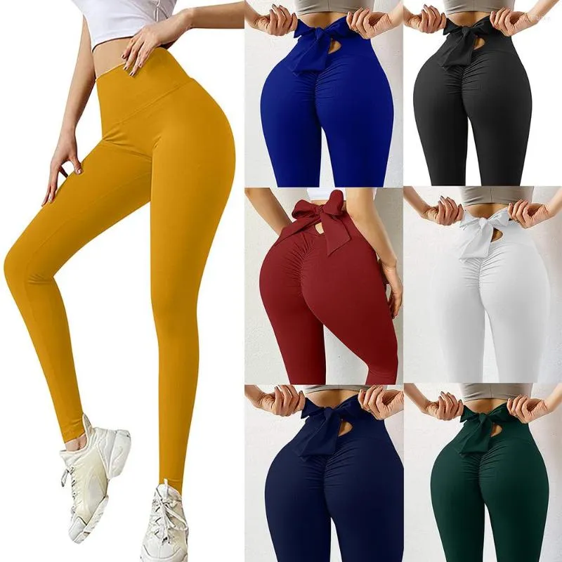 Women's Leggings Sexy Back Tie Hollow Bowknot Solid Color Yoga Pants For  Women Gym Fitness Workout Hip Lifting Sportswear Scrunch Butt