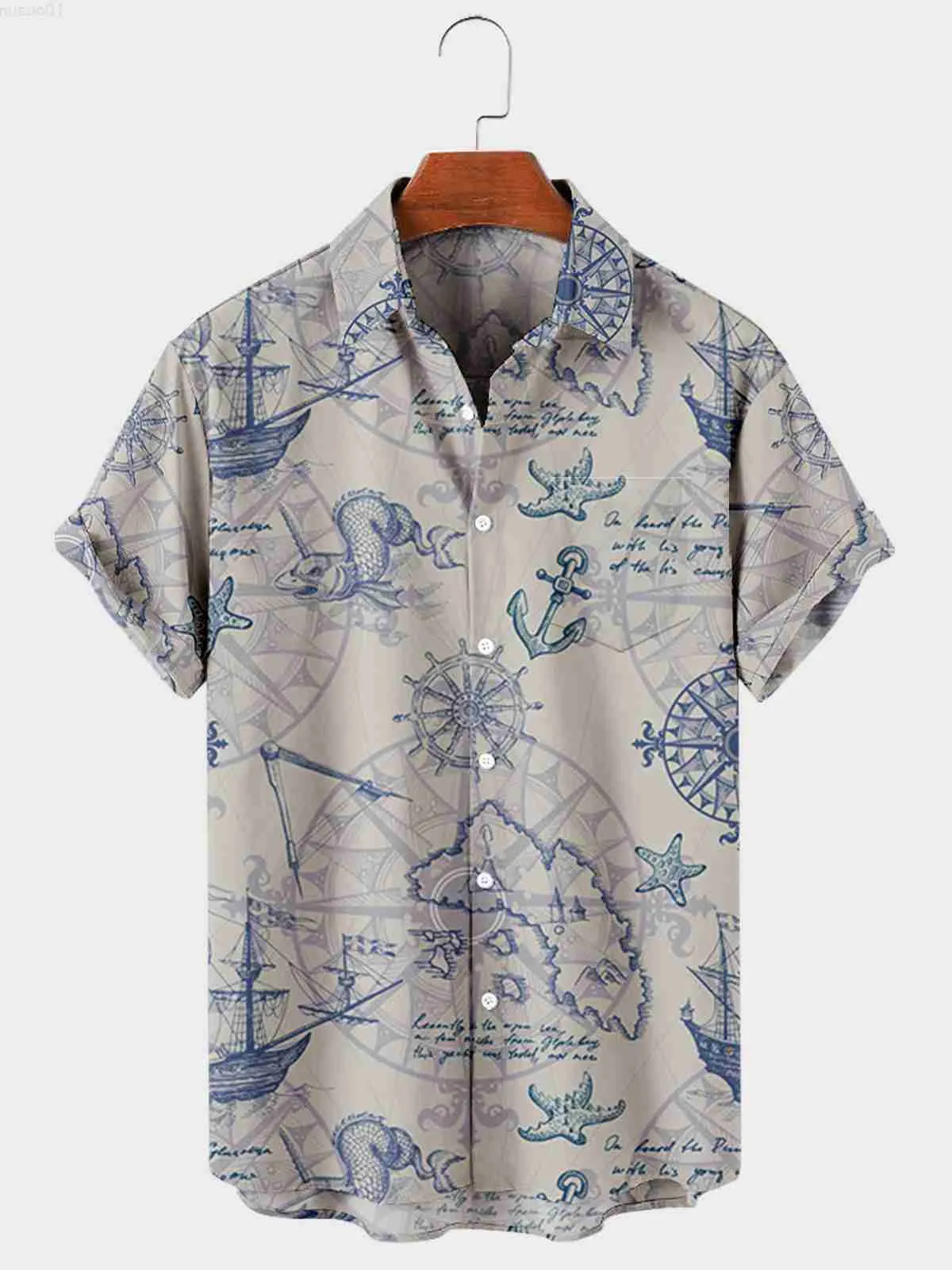 Chemises décontractées pour hommes 2021 Tendance décontractée pour hommes Harajuku Motif nautique Printemps / Été Chemise à manches courtes Poche poitrine Design Mode Bouton 02 L230715