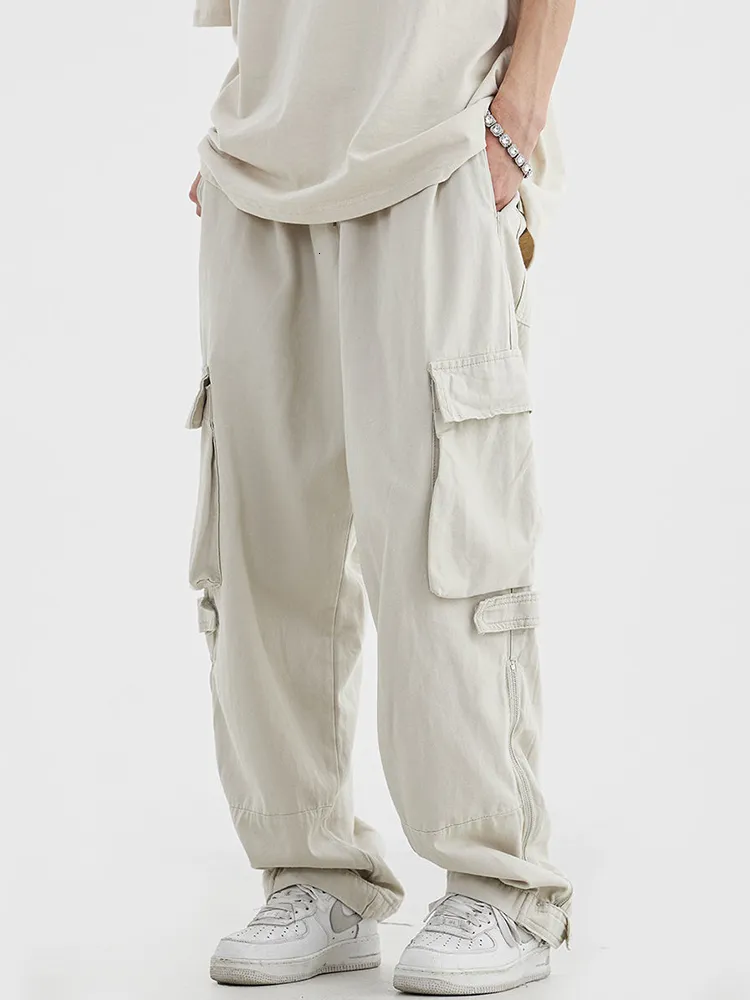 Herenbroek Zwart Cargo voor heren Hiphopbroek Mannelijk Vintage Japans Streetwear Casual Safari-stijl Pocket Zip 230715