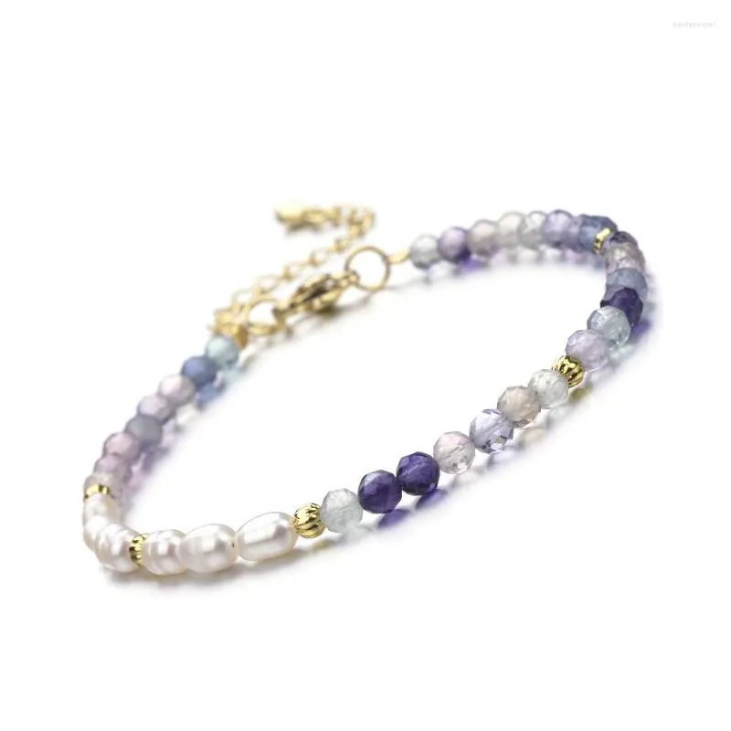 Strand 4-5mm Rice Shape Freshwater Pearl 4mm Faceted Round Fluorite Aquamarine Green Aventurine Natural Stone Bead Bracelet