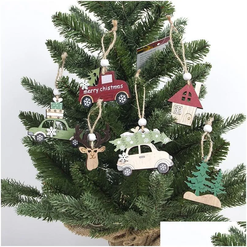 Décorations De Noël Ornements En Bois Créatifs Arbre Elk Styles De Voiture Pendentifs Suspendus Ornement En Bois Fit Xmas Party 3 Pièces 2Xb E1 Dr Dhspq