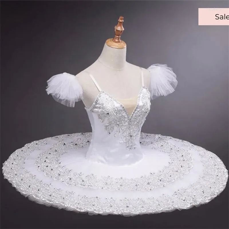 Vêtements de scène professionnels de haute qualité taille personnalisée enfants filles femmes adultes compétition Performance blanc Ballet Tutu crêpe