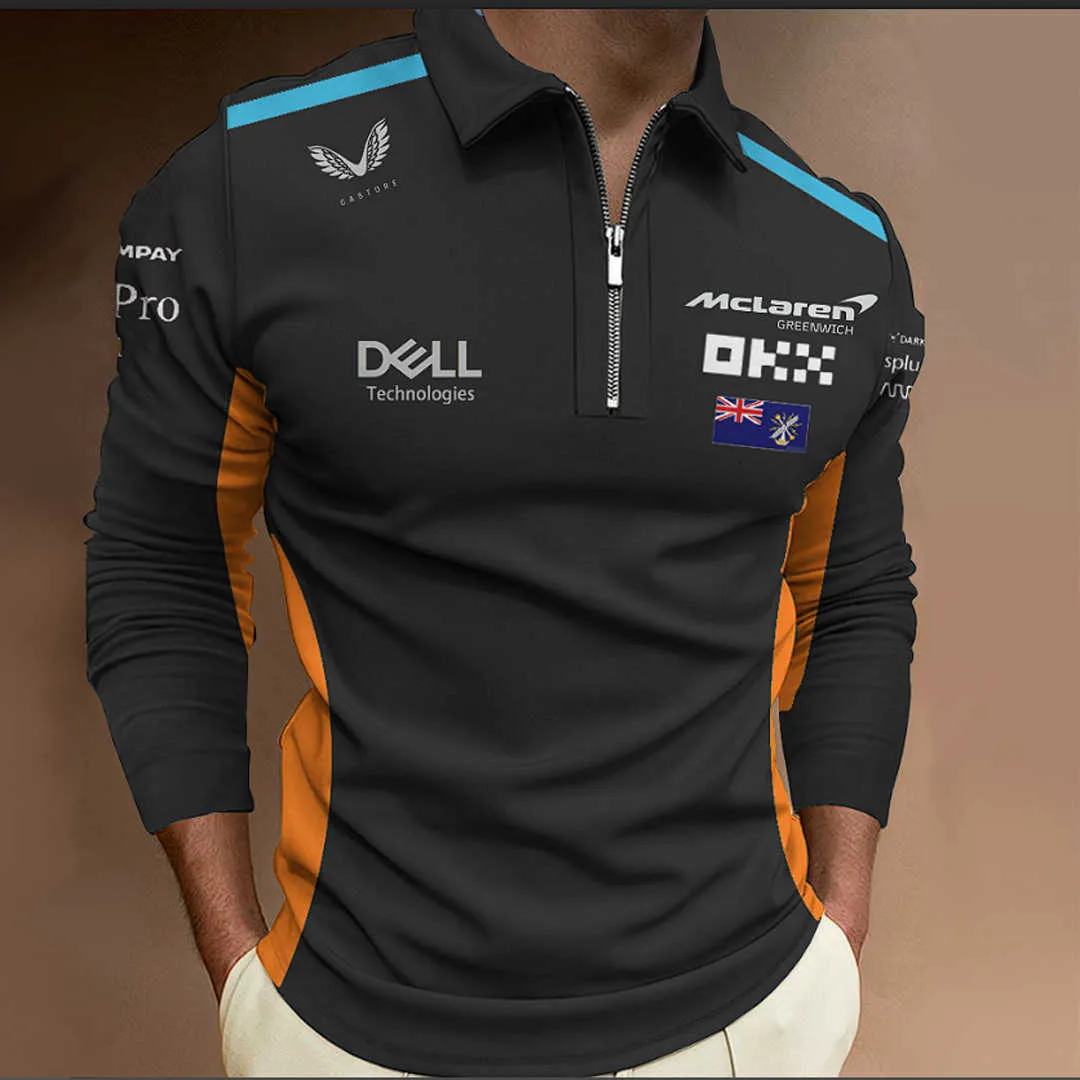 Herrt-shirts nya heta F1-formel 1 racing McLaren 81 Men's Polo Shirt Långärmad utomhussports andningsbara blixtlås Polos Top 4L2O