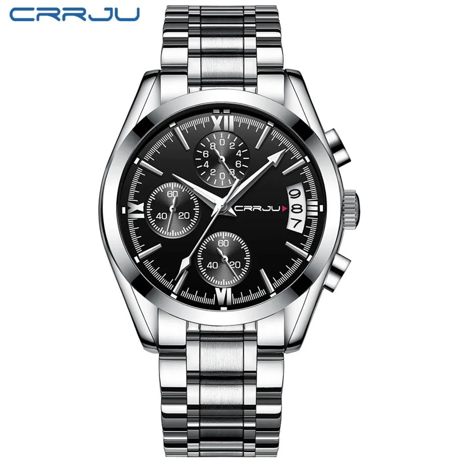 Crrju Большой диаграммы дизайн циферблата Hronograph Sport Mens Watch Fashion Brand военные водонепроницаемые Quartz Watch Clock Relogio Masculino233f