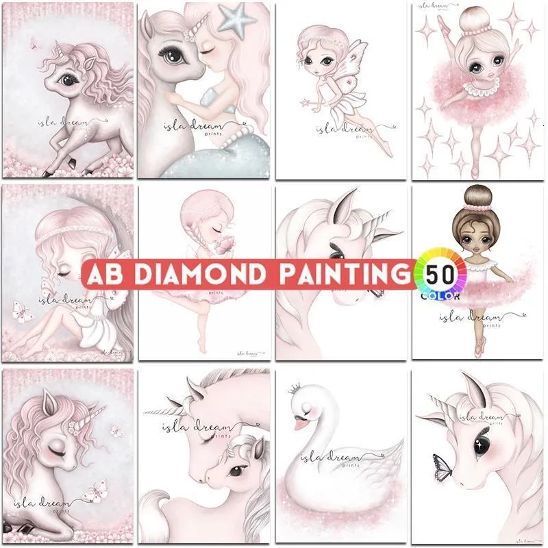 Diamond Painting AB Diamond Painting Contlull Kit Animals Unicorn Girl Mermaid Mosaic Embroidery Cross Stitch Art Wall Decore 230714