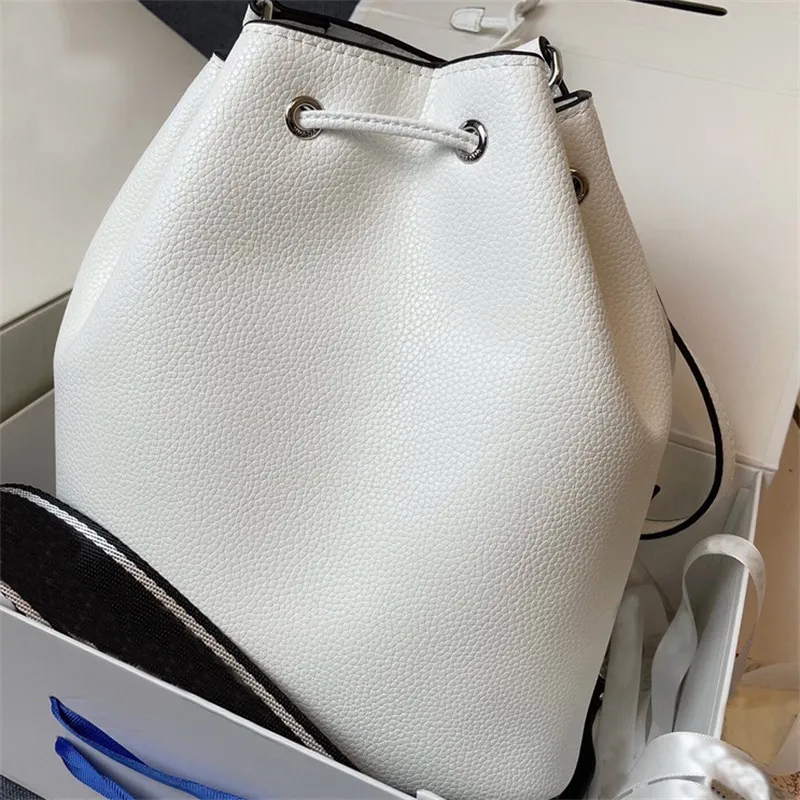 Leather Bucket Bag Ladies Shoulder Bag PVC Triangle Metal Label Latest Women