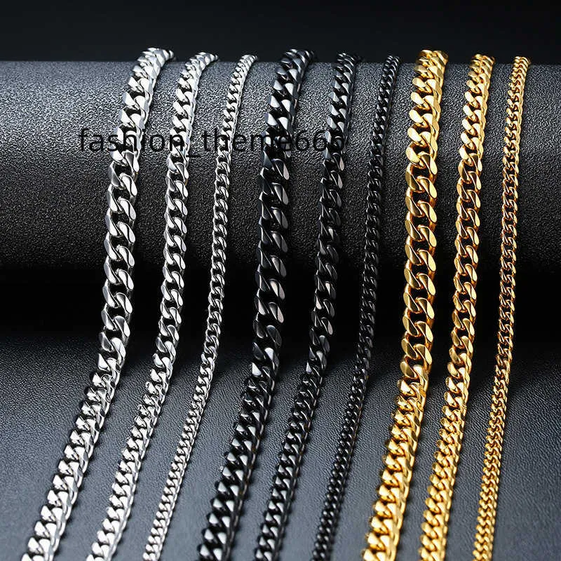 Ketten Kubanische Kette Halskette für Männer Frauen Basic Punk Edelstahl Panzergliederkette Halsreifen Vintage Goldton Massives Metallhalsband