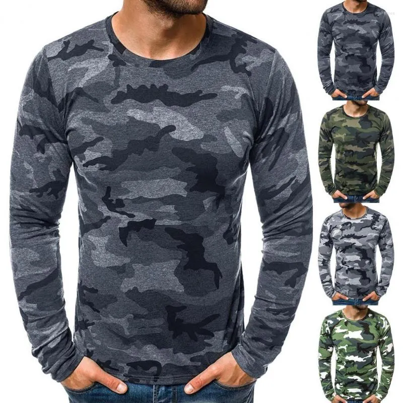 Camisetas Masculinas Camisa Masculina Tática Militar Camuflada Decote Redondo Magro Manga Longa T-shirt Pulôver Masculino Caça Caminhadas Acampamento Base Outono