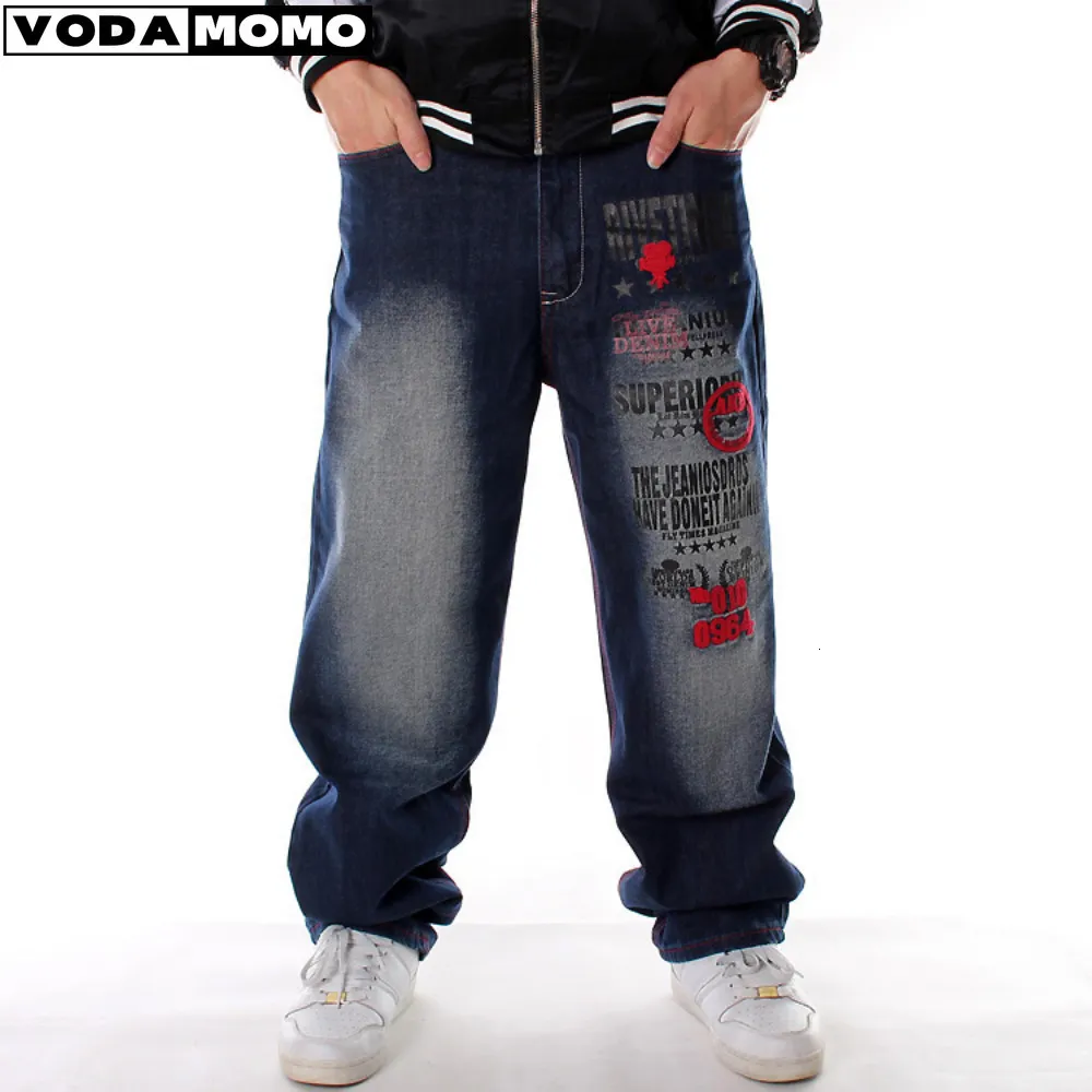 Mäns jeans full längd mönster tryckt lösa hiphop jeans män europeiska amerikanska märke hip-hop trend broderi denim byxor mens jeans 230714