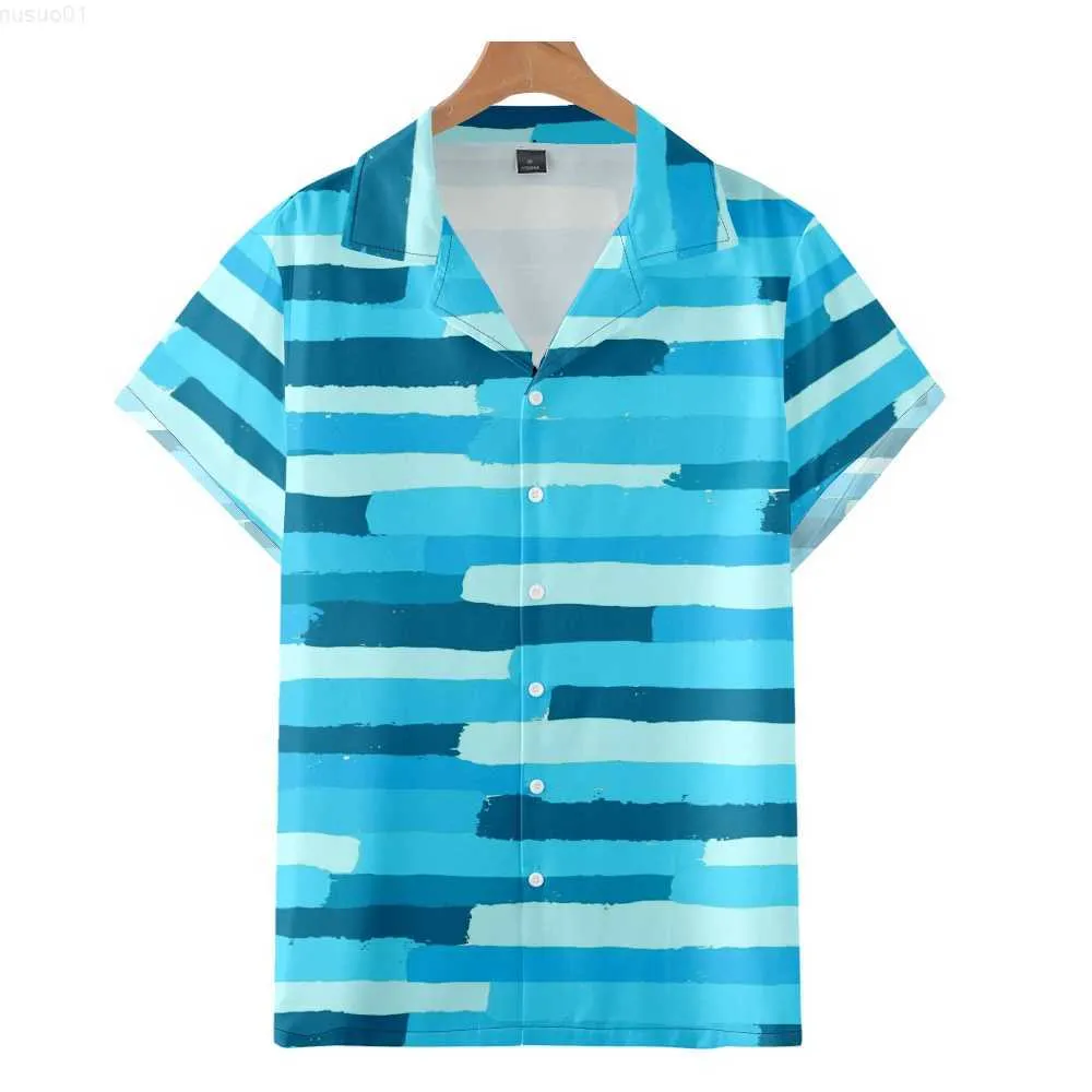 Camisas casuales para hombres Camisa con patrón de rayas de estilo cubano a la moda para hombres Estampado en 3D Acogedor Casual Manga corta Playa Ropa de gran tamaño L230715
