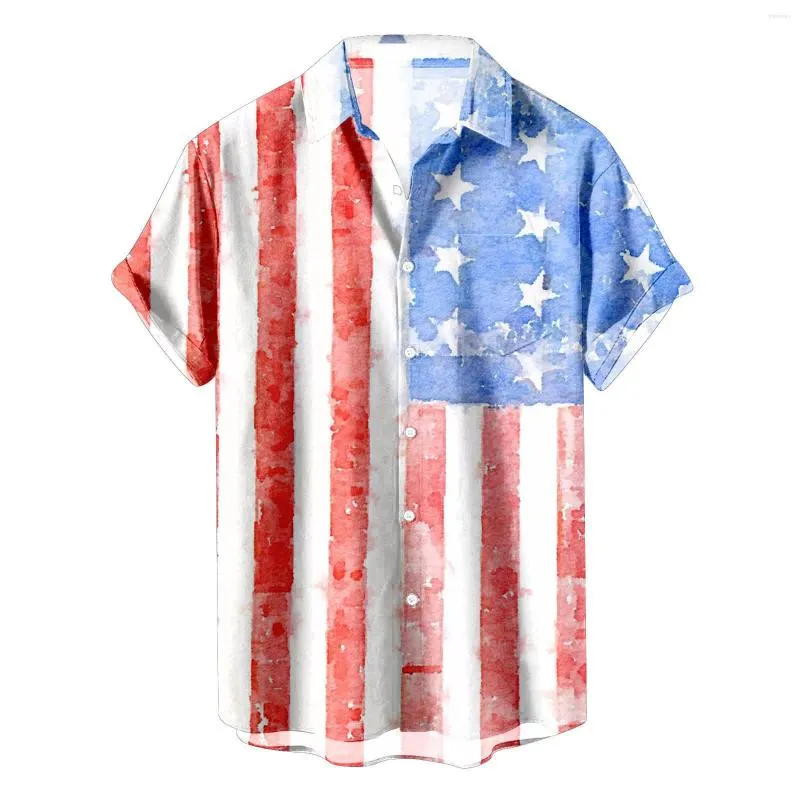 Männer Casual Hemden Sommer Herren Button Hemd Unabhängigkeit Tag Für Männer Streifen Druck Camisas Blusas Revers Kragen Tops Streetwear Outfits 2023
