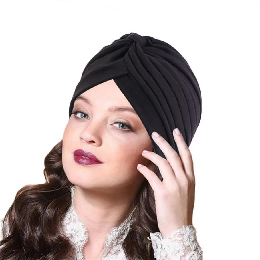 2021 Women Crinkle Turban Hat Muslim Underscarf Cotton Turbante Islamic Hijab Headscarf Bonnet Arab Headwraps Cap3317