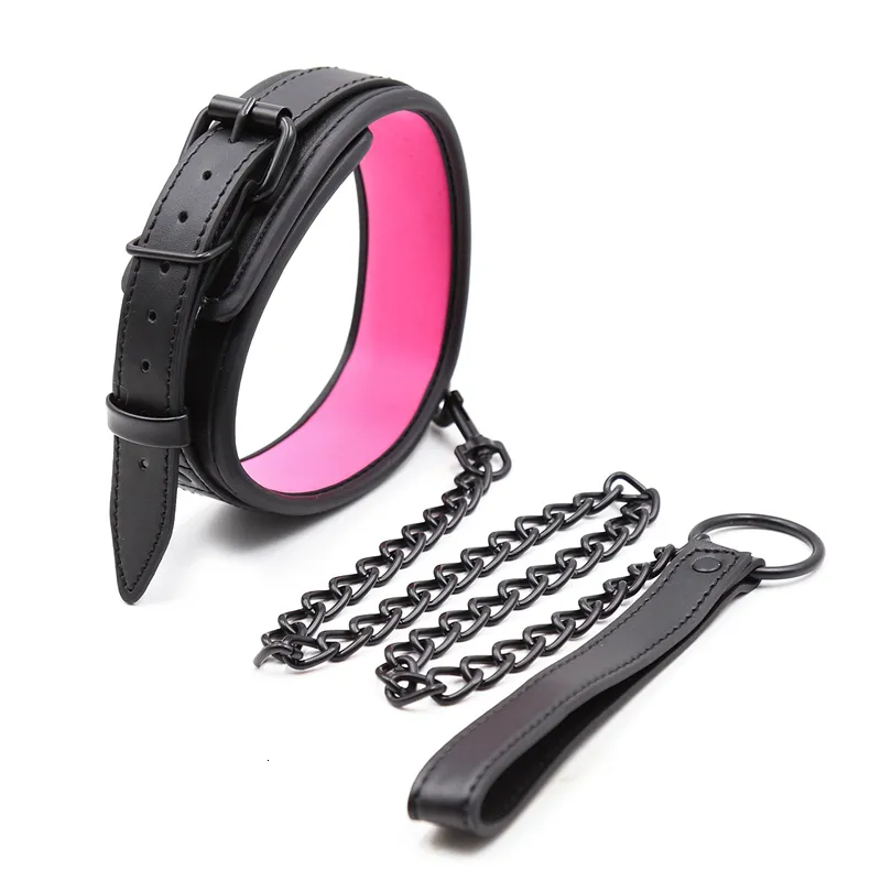 Bondage Bdsm-Halsband aus Leder und Eisenkettenglied, Bdsm-Sklavenhalsband, Sexspielzeug für Paare und Erwachsene, Fesseln 23071_voghion.com