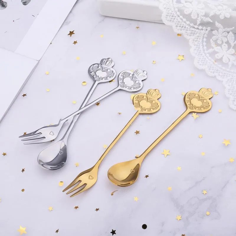 Set di stoviglie in acciaio inox Miele Nido di uccelli Dessert Accompagnato Cucchiaio regalo Vintage Coffee Stir Stoviglie Frutta Forchetta Corona Creativo