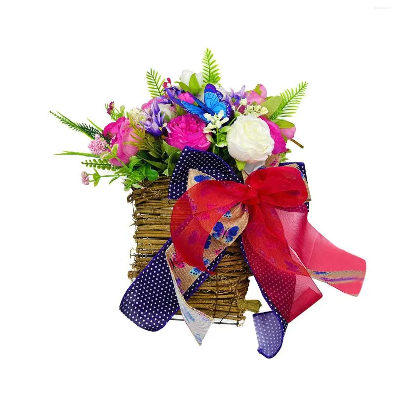 Decorative Flowers 1PCS Cross Flower Basket Wreath Imitation Rattan Decor Spring Decorating Front Door Home Pendant