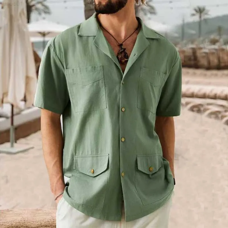 Мужские повседневные рубашки хлопок льняной рубашки мужская одежда весна лето с коротким рукавами с коротким рукавом.