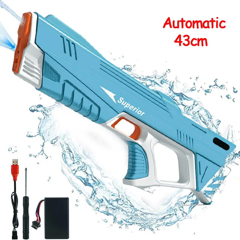 Песчаная игра с водой Ful Electric Automatic Water Store Gun Toys Portable Children Summer Beach Bight Fintasy Fantasy Toys for Boys Kids Game 43 см 230714