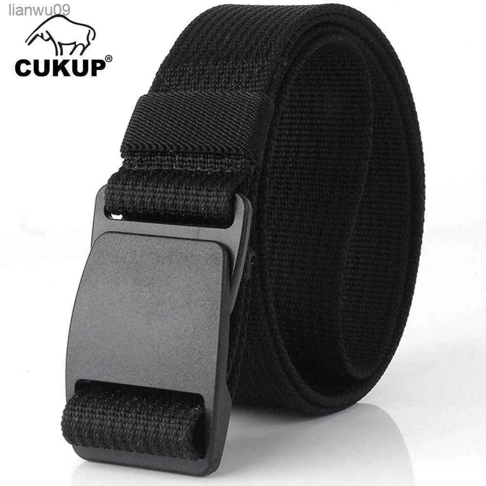 CUKUP Anti Allergy Waistband Belts without Metal Security Nylon Outdoor Thickening Plastic Buckle Male Casual Belt 38cm CBCK073 L230704