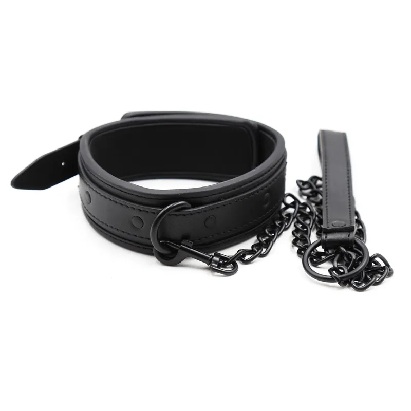 Bondage Bdsm-Halsband aus Leder und Eisenkettenglied, Bdsm-Sklavenhalsband, Sexspielzeug für Paare und Erwachsene, Fesseln 23071_voghion.com