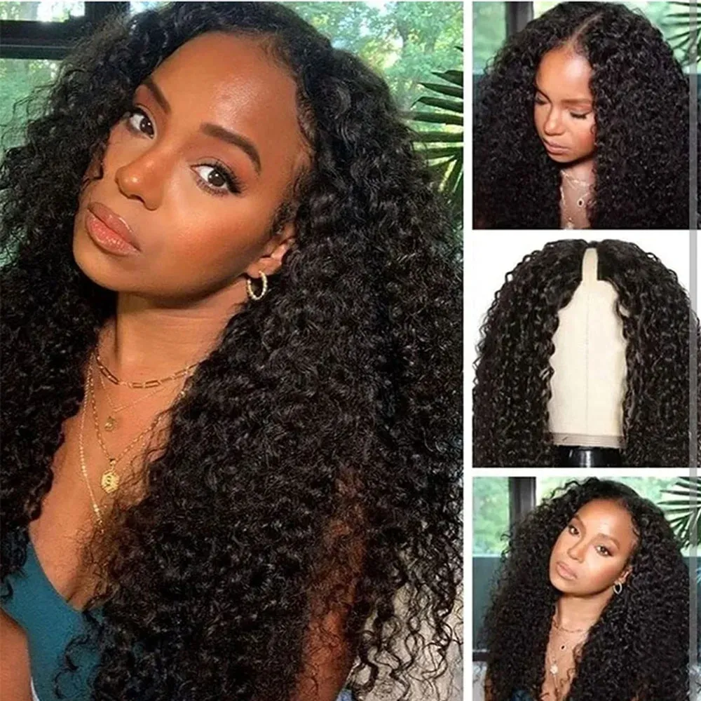 V Part Wig Human Hair No Geart Out Gluelian Brazilian Remy Curly Brazilian Hair Coms for Women v Shape Curly Curly Hensity 130 ٪