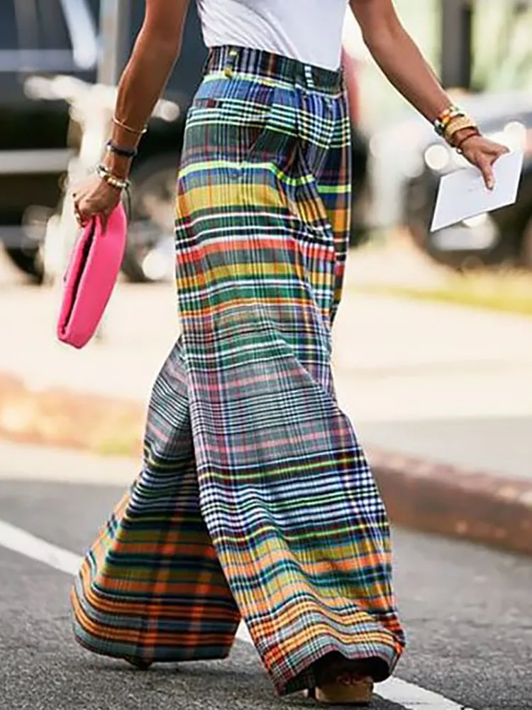 Womens Plaid Two-Piece Pants Set - Vintage Streetwear Style