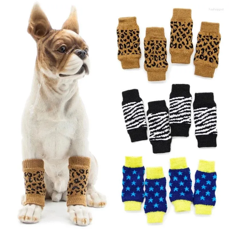 Vêtements pour chiens 4 pièces tricot Pet pied jambe couvre bottes chaudes chaussettes Anti-sale chiens chat chiot chaussette hiver protecteur couverture manchon