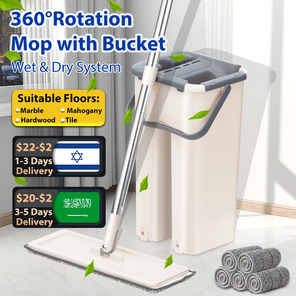 Mops Flat Squeeze Mop Floor With Bucket Water Floors Cleaner Home