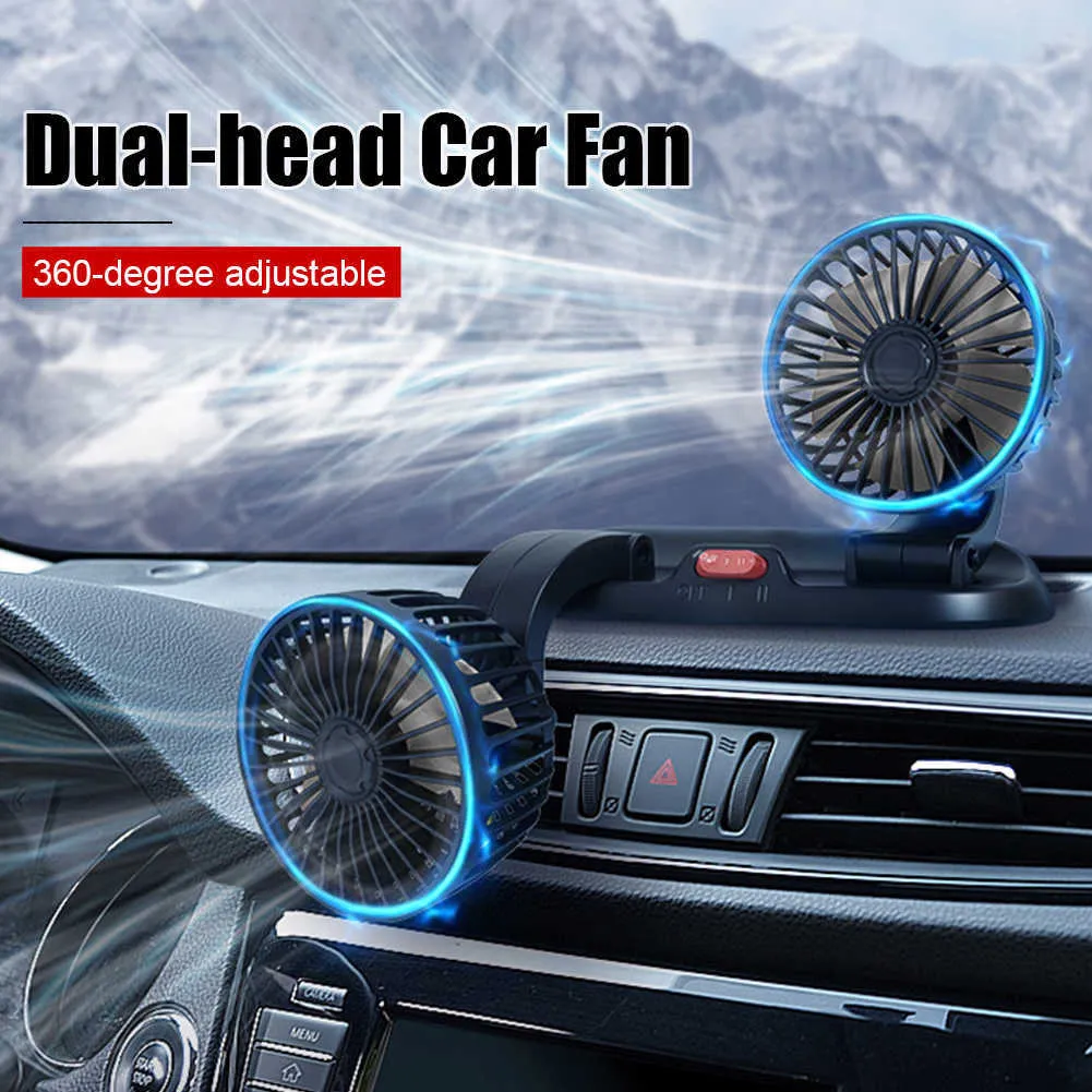 Elektriska fläktar Auto Cooler Dual Head Mini Automobile Vehicle Fan Rotertable Speed ​​USB för biltruckkranar