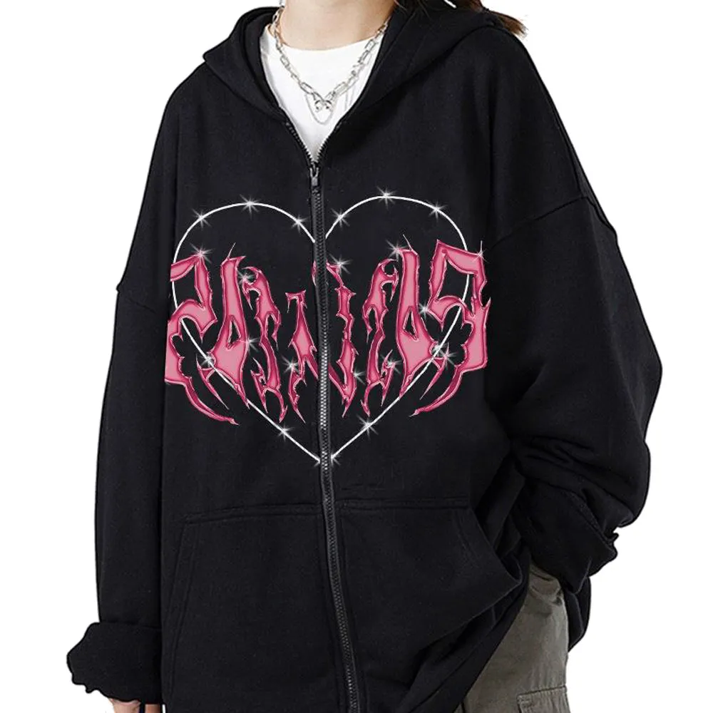 Męskie bluzy bluzy Y2K ZIP UP UP UP UP UP UP Hoodies Gothic Jacket Men Men Love Drukuj grafikę z kapturem HARAJUKU Długie rękawowe ubrania Bluza 230714