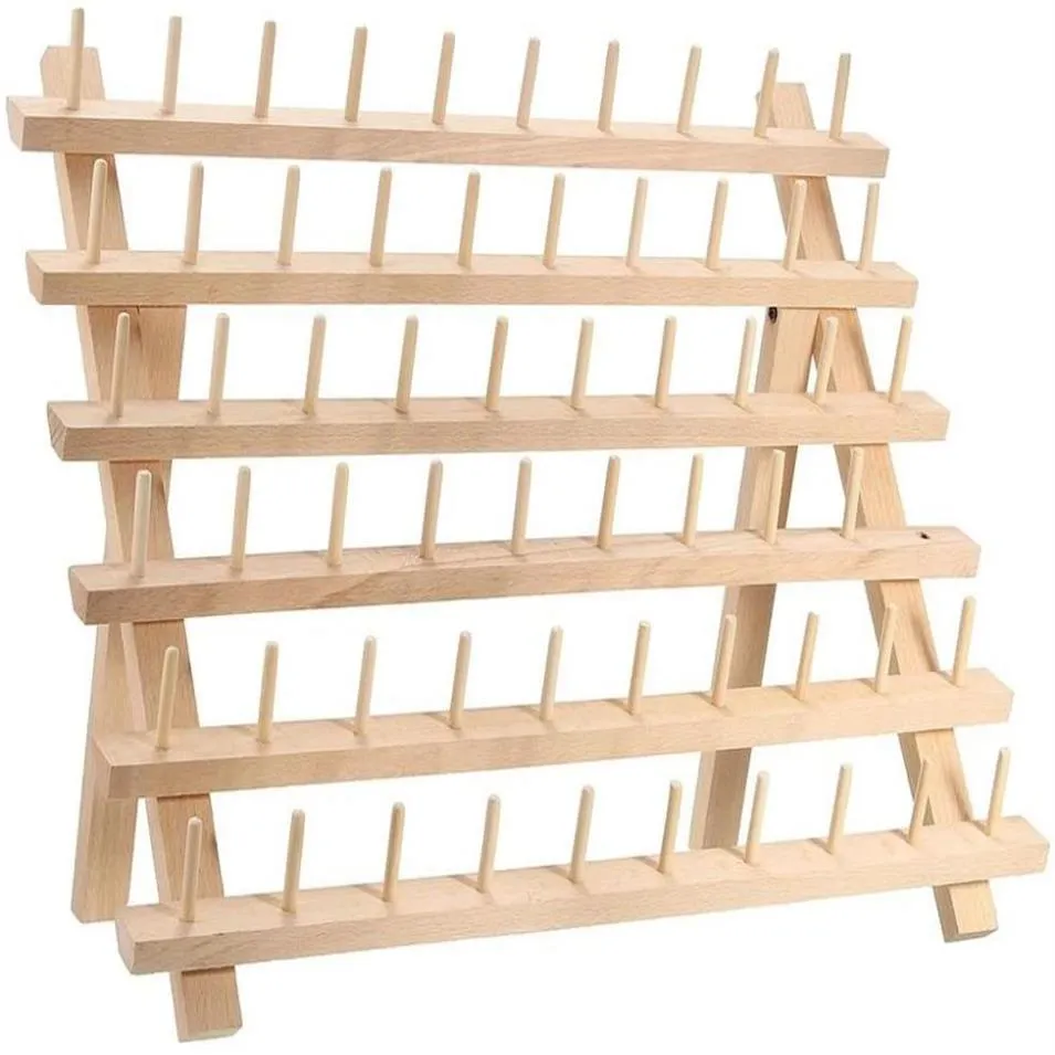 Rack de linha de madeira para 60 carretéis e organizador Prateleira de madeira maciça Rack de armazenamento de carretel dobrável para costura Quilting Bordado270I