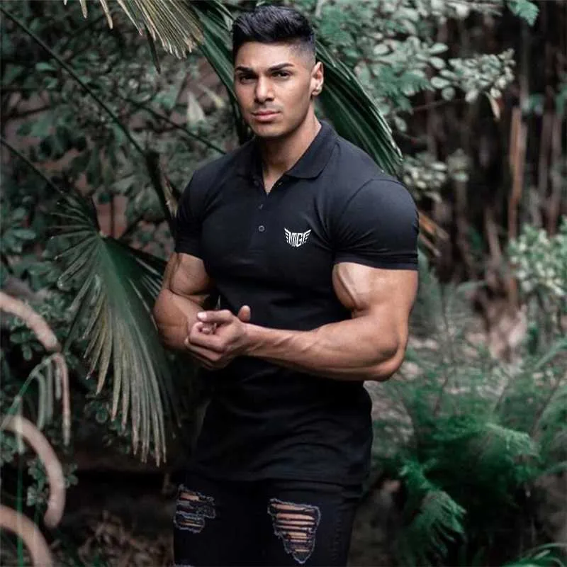 Men's T-Shirts Running Polo Short Sleeve T Shirt Men Fitness Slim Sports Cotton T-shirt Fashion Tees Tops Summer turndown collar Gym Clothing L230715