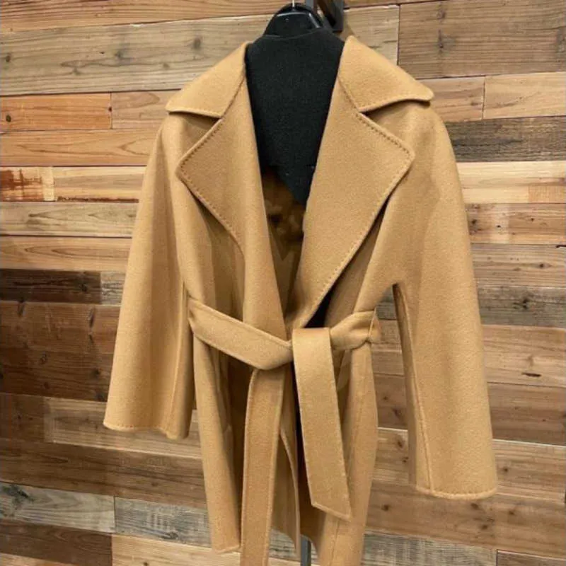 Mara çift taraflı kaşmir ceket su dalgalanma yün yün palto tasarımcı markası lüks kadınlar rüzgarlık uzun bornoz hırsız ceket