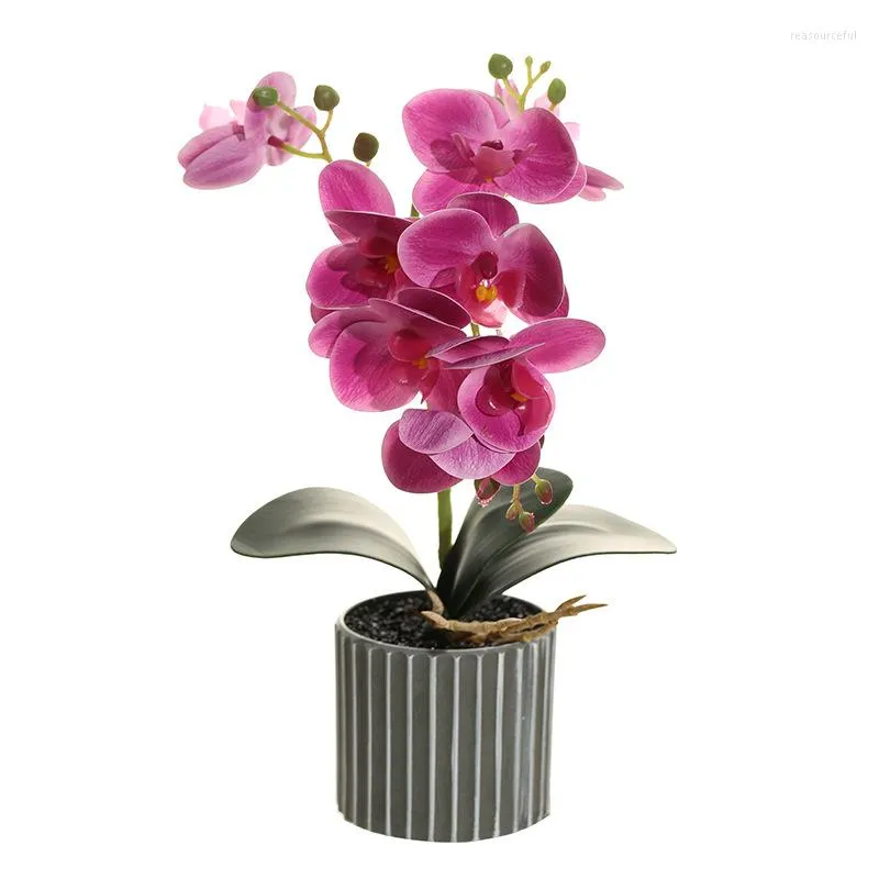Fleurs décoratives Artificielle Phalaenopsis En Pot Bonsaï Faux Orchidée Avec Feuille Plante Arrangement De Fleurs De Mariage Props Décoration Intérieure