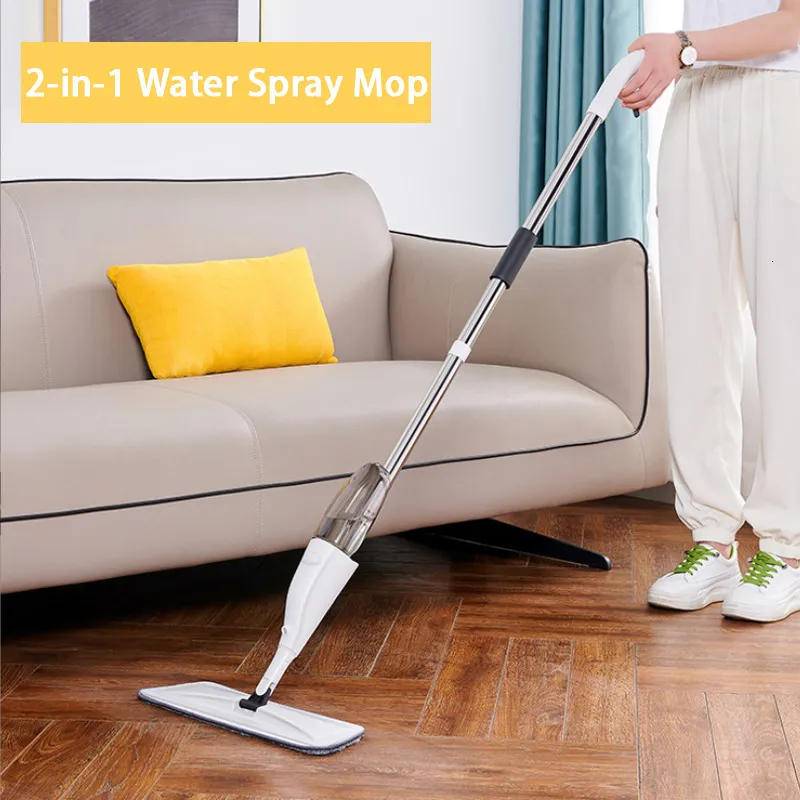 2 In 1 Floor Buffer Mop And Spray Mop Set With Reusable Microfiber Pads