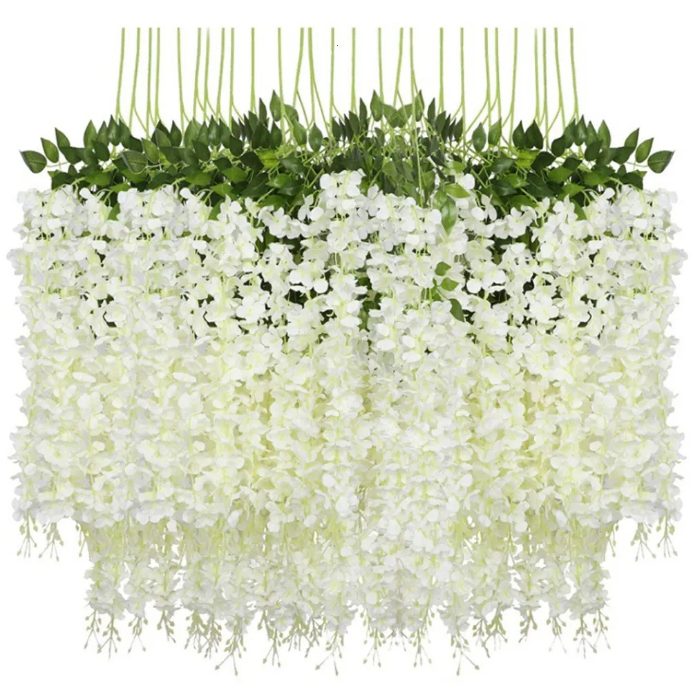 フェイクフローラルグリーン12pcsウィステリアグリシニア人工花庭の屋外の装飾家の結婚式の装飾45インチ偽の植物のためのぶら下がっています230714