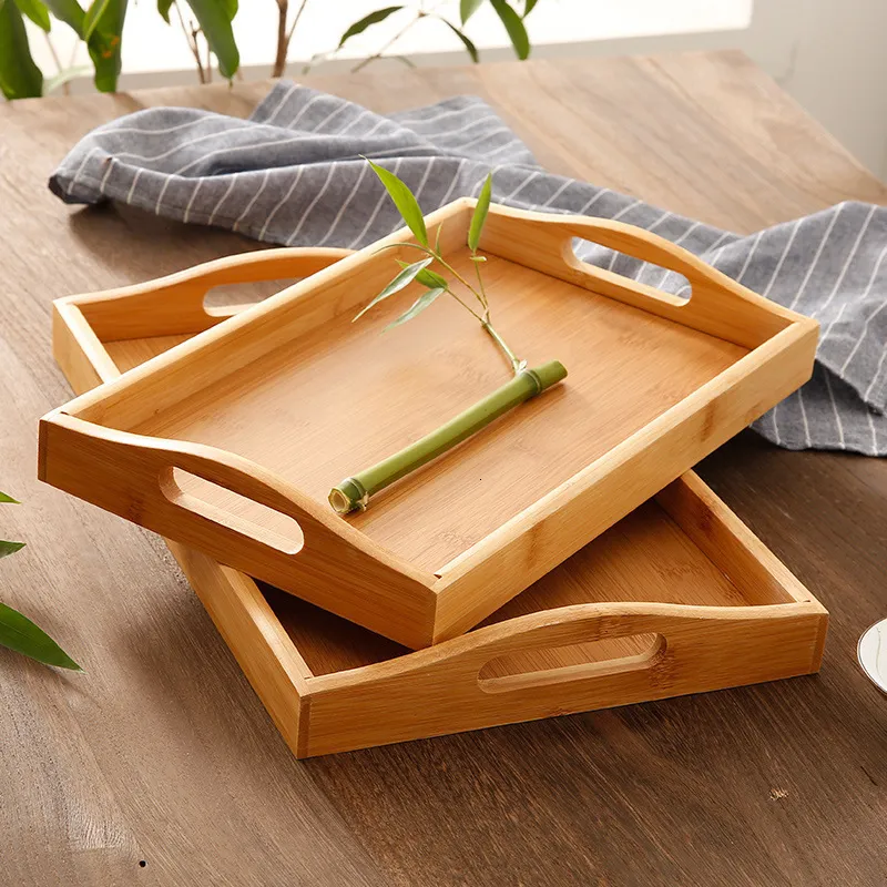 Dishes Plates Bamboo Wooden Rectangular Tea Tray Solid Wood trays serving tray Kung Fu Cup el Dinner Plate 230714