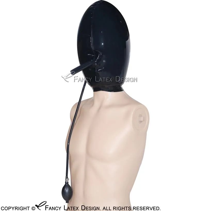 Accessoires de costume de cagoules en latex sexy gonflables noirs avec valve de gonflage Masques à billes en caoutchouc Ballon cocon avec souffle de pompe à main 259I