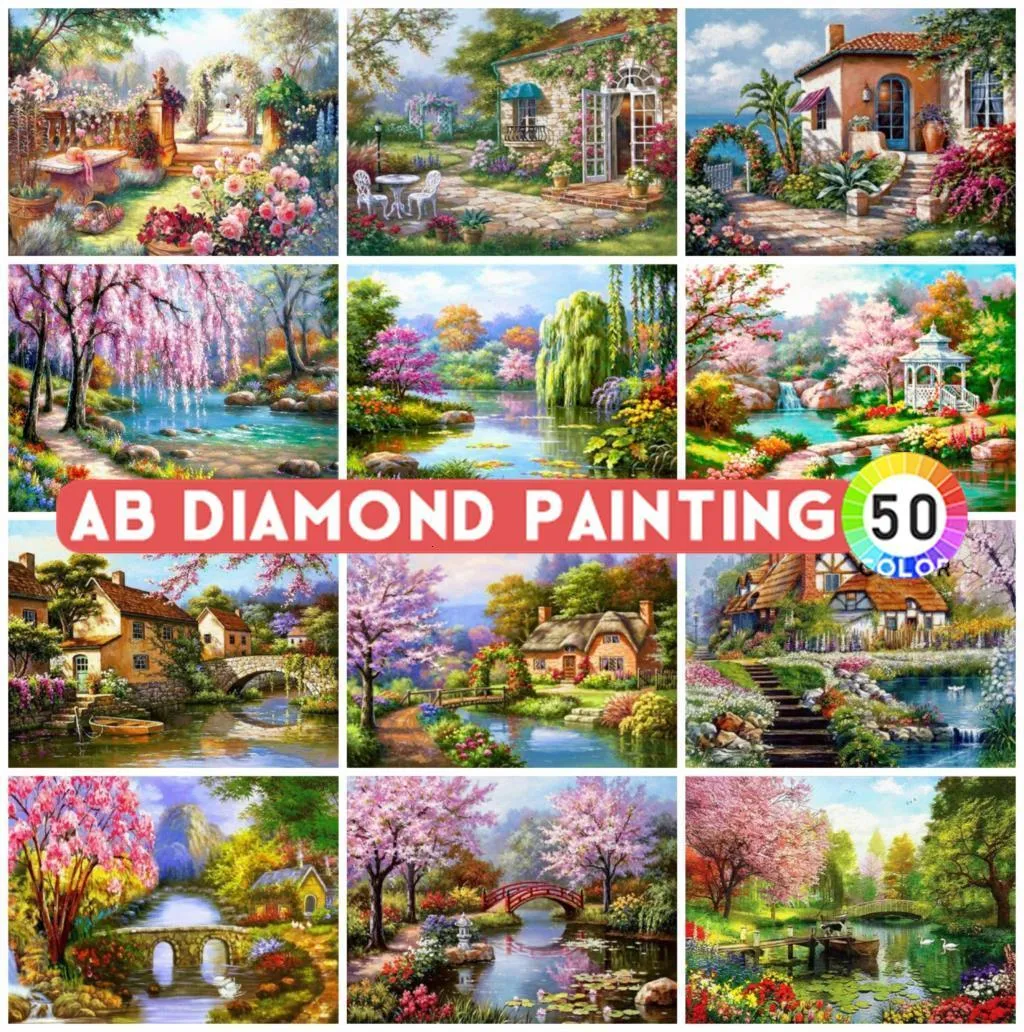 Diamante Pittura AB Trapani Pittura Diamante DIY 5D Scenario Ricamo Vendita Punto Croce Primavera Paesaggio Decor Wall Stickers Art Kit 230714