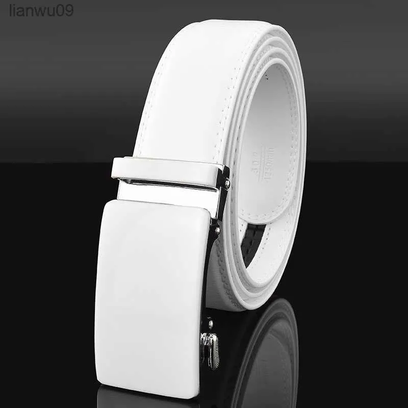 New Fashionable White Men Belts Automatic Alloy Buckle Male Belt Genuine Cowskin Leather Golf Belt Plus Size 130cm L230704