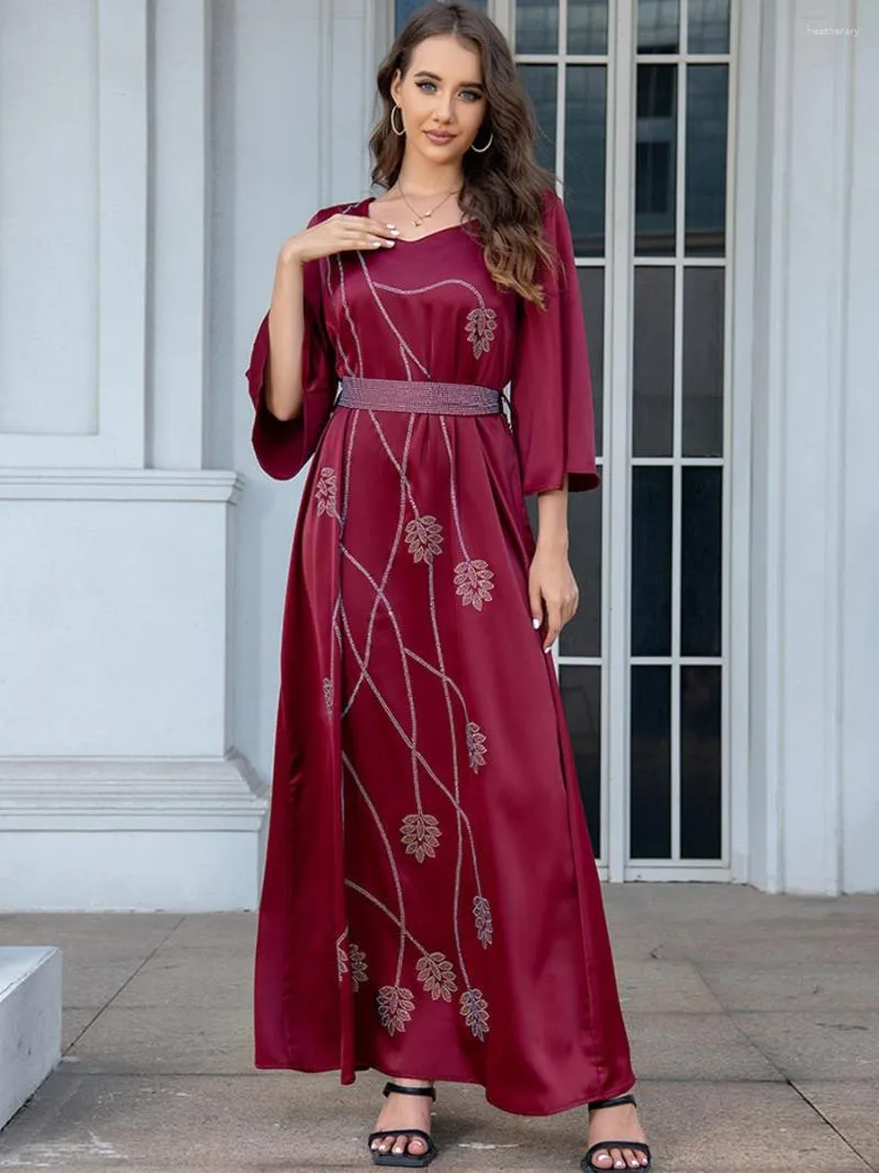 Roupas étnicas Muçulmanas Árabes Mulheres Dubai Abaya Vestido Longo Robes Longues Femmes Oriente Médio Kaftan Moda Diamante Chiffon Maxi Vestidos