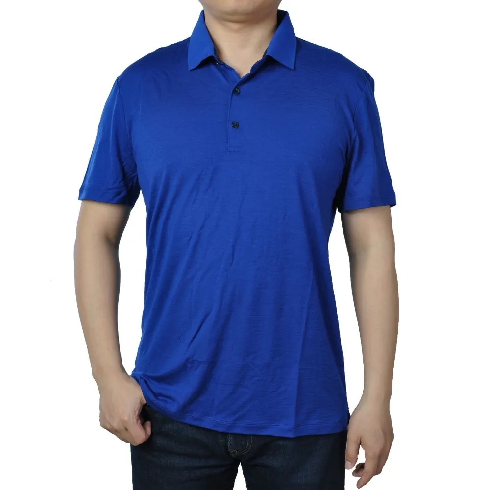 Polos de verano para hombre, camisa POLO negra de manga corta de lana Merino para hombre, camiseta ligera para exteriores, solapa, cuello en V, botón 230714