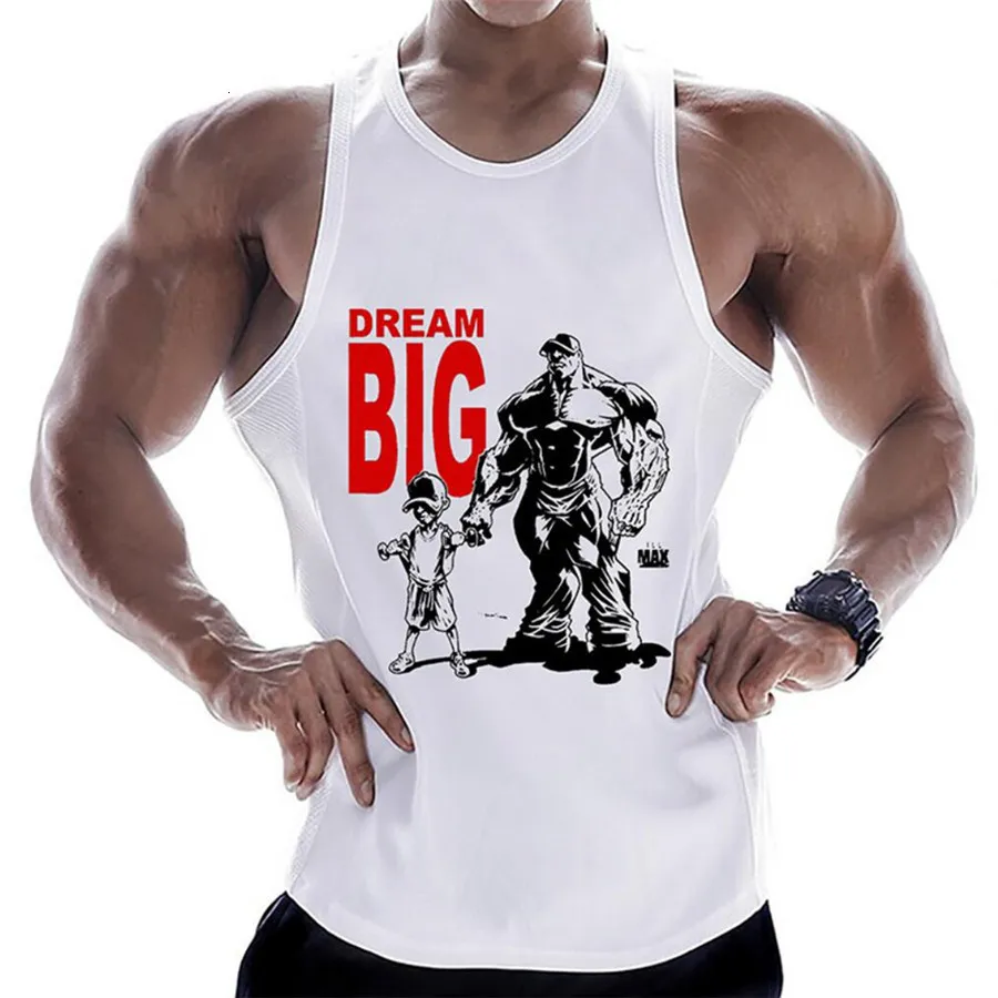 Herrtankstoppar Bodybuilding Tank Top Men's Cotton Sleeveless Fitness Training Suit Stringer One Shoulder Strap Men's Summer Casual Printing Tank Top 230714