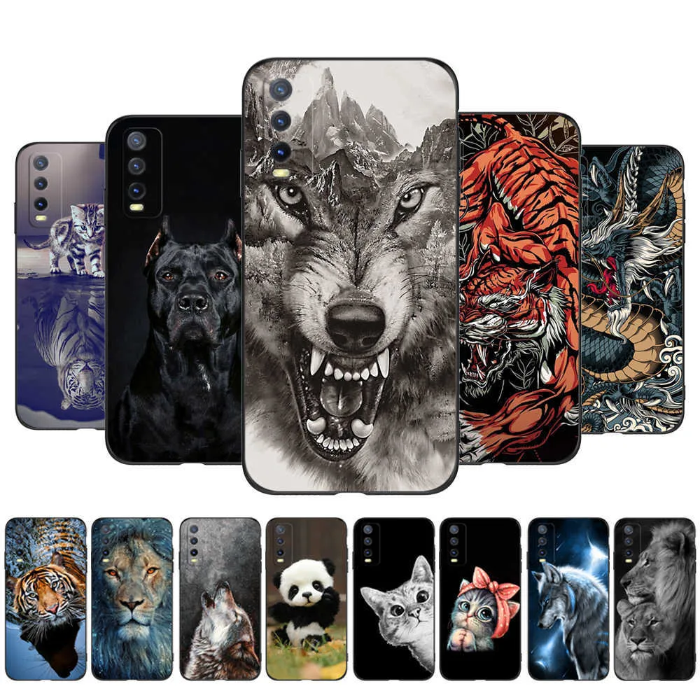 For ViVo Y20 Y20S Y20i Y20G Y12S Y11S Y20A Y30 Y30G Y20SG IQOOU1X Case Phone Back Cover Black Tpu Case Lion Wolf Tiger Dragon