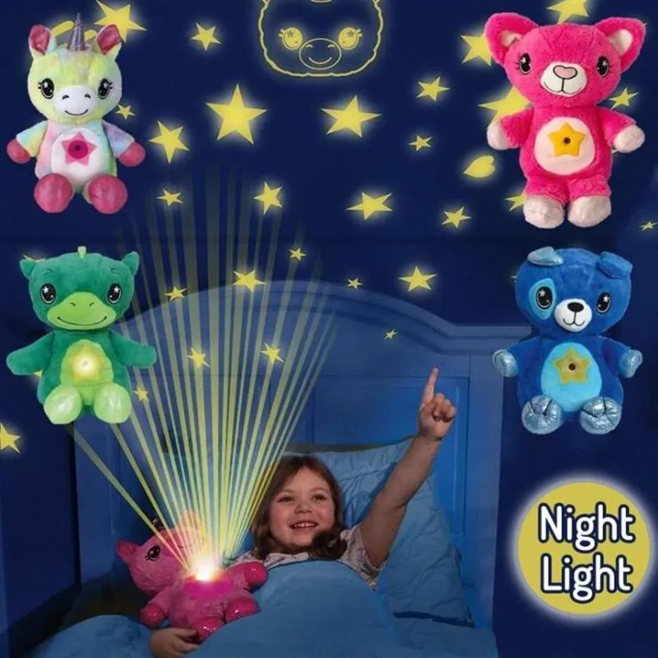 Favore di partito Bambini Cartone animato Peluche LED Luce notturna Pancia stellata Sogno Proiezione Lampada confortante Proiettore stella Natale Compleanno 2615