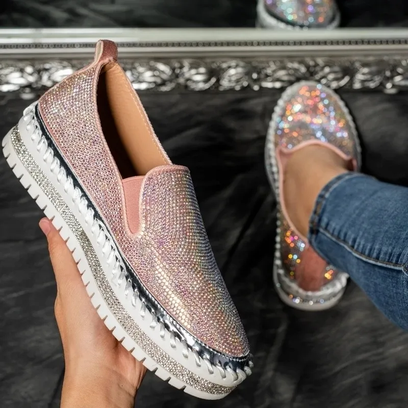 Sandals LazySeal Luxury Women Flats Bling Sewing Platform Loafers Slip on Shallow Fashion Casual Shoes Ladies Footwear 230714