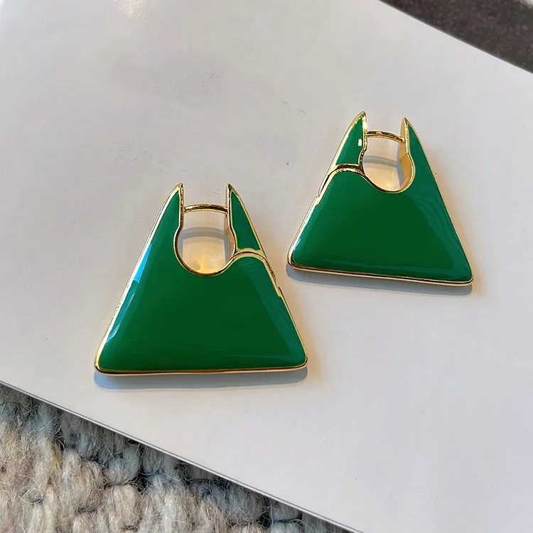 Stud Famous Brand Designer Geometry Enamel Triangle Blue Green Earrings For Women Luxury Jewelry Fashion Trendy Runway 230714