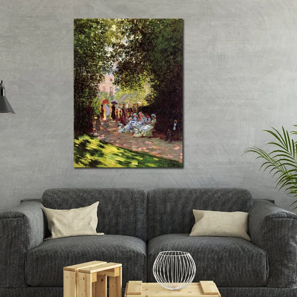 Canvas Art Handmålade oljemålningar av Claude Monet Park Monceau Garden Landscape Artwork for Restaurant Decor