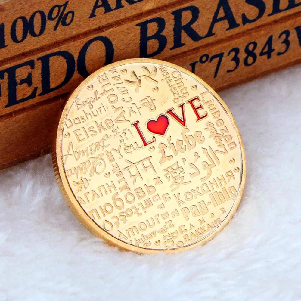 커플 컬렉션 예술 선물 기념품 행운의 금화 기념 동전 행운의 사랑 단어 로맨스
