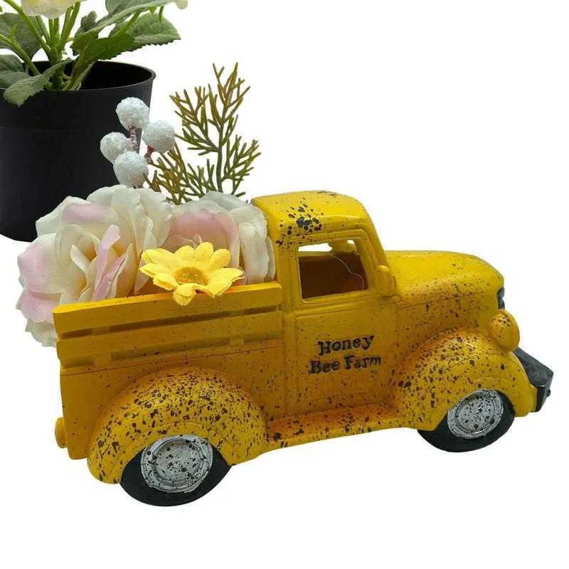 Garden Decorations Creative Truck Flower Pot Retro Planter Living Room Bedroom Decor European Vase Desktop Plant Pot Garden Decoration Blomma Krukor L230715